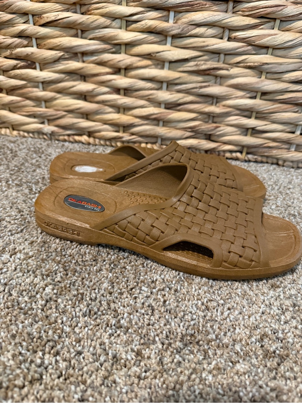OKABASHI Cognac Slide Woven Sandal